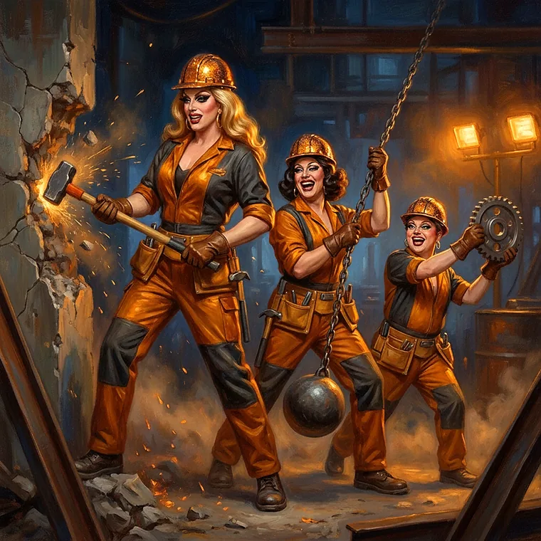 The Wrecking Crew — a glamorous trio of saboteurs with a sledgehammer and wrecking ball
